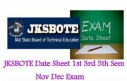 JKSBOTE Date Sheet 2019 Admit Card 1st 3rd 5th Sem Nov Dec Exam